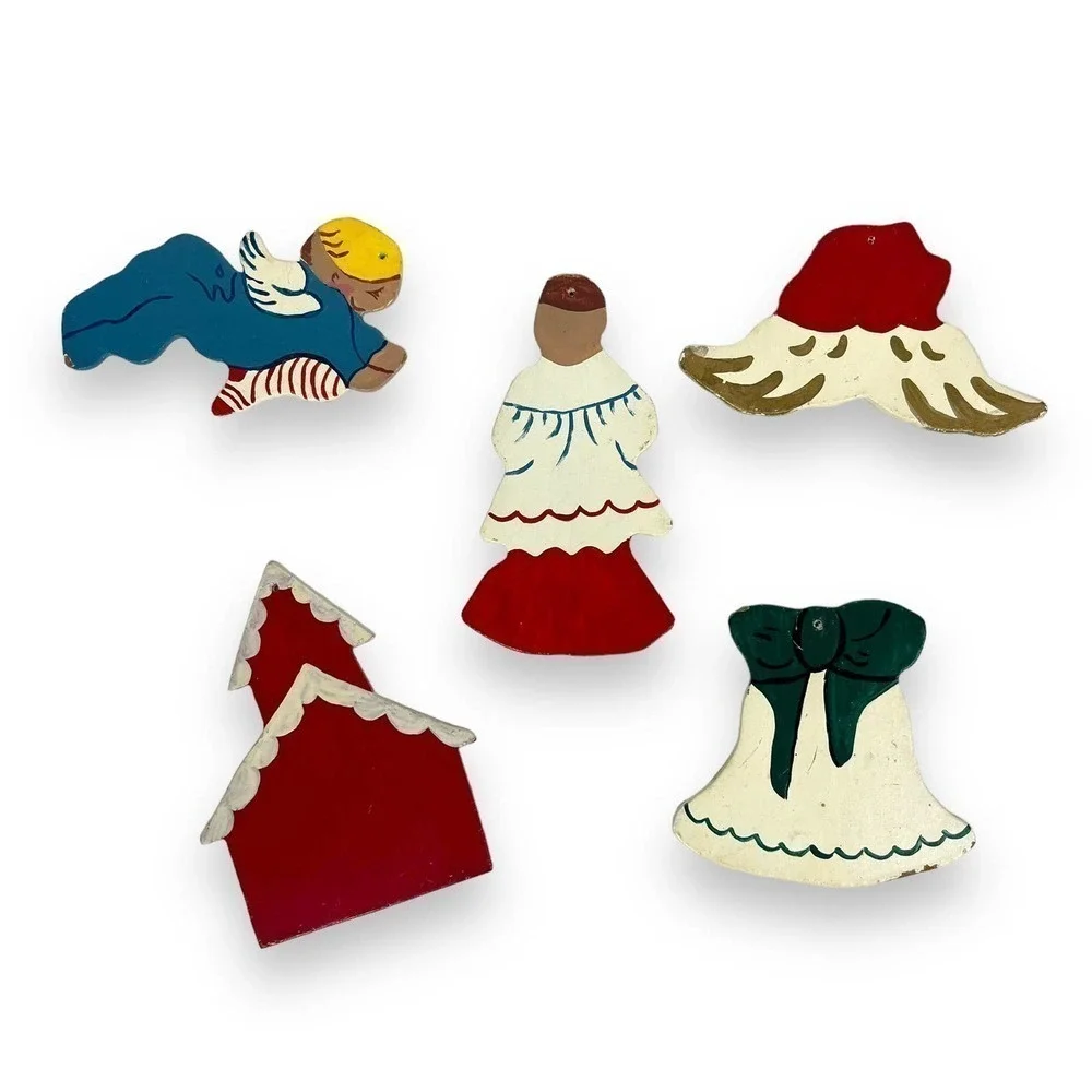 Vintage Handpainted Wood Christmas Ornaments
